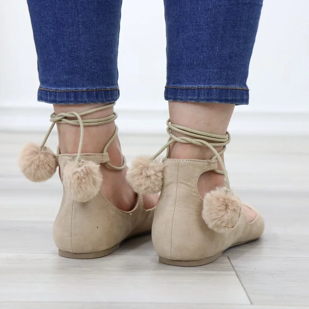 Pointed Toe Faux Suede Strappy Slip-On Flats - Picture 7 of 15